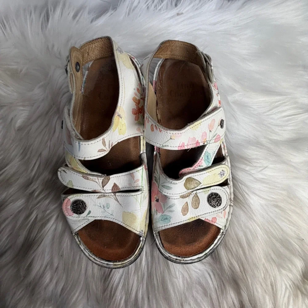 Finn Comfort Women Floral Leather Adjustable Straps Sandals Size 37 Multi Color